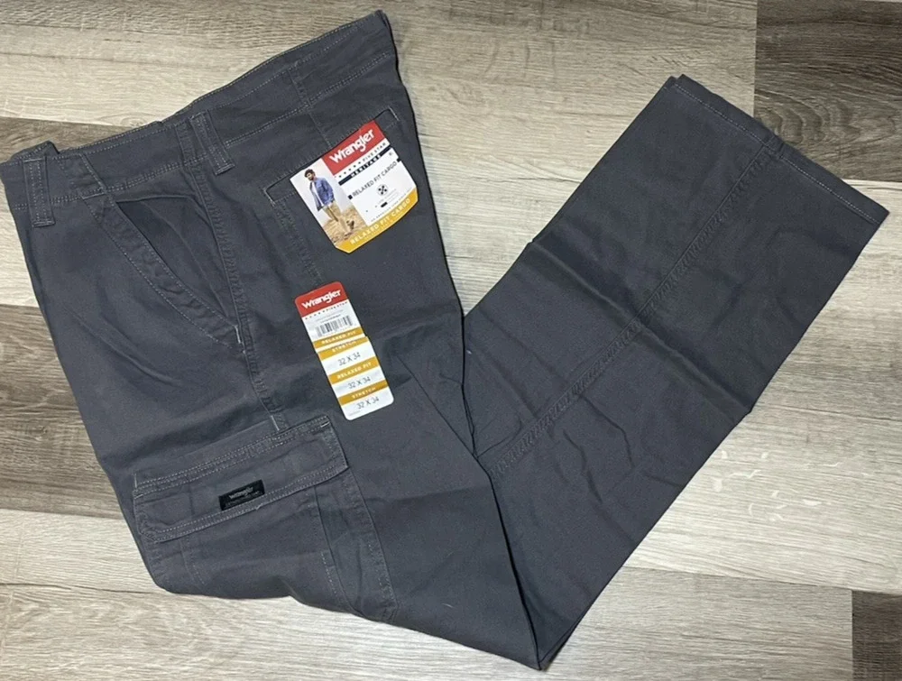 Men's Wrangler Cargo Pants Relaxed Fit Gray Five Star Heritage NEW 32x34